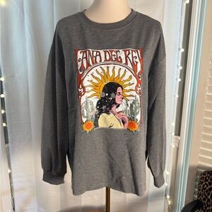 Lana Del Ray Gray Graphic Sweatshirt with Sunflower Design XL